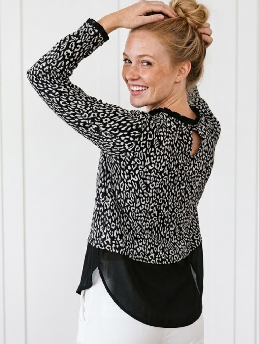 NWT ELLE Cheetah Print Blouse XXL Animal Print Layered Look Twofer Shirt Top